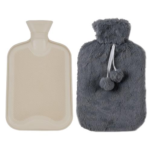 VECELO ゆたんぽ 湯たんぽカバー付き 注水式 お湯入れ 電気不要 防寒グッズ 安眠グッズ 腹痛緩和 生理期最適 洗濯可能 容量1.8L かわいい グレー毛球