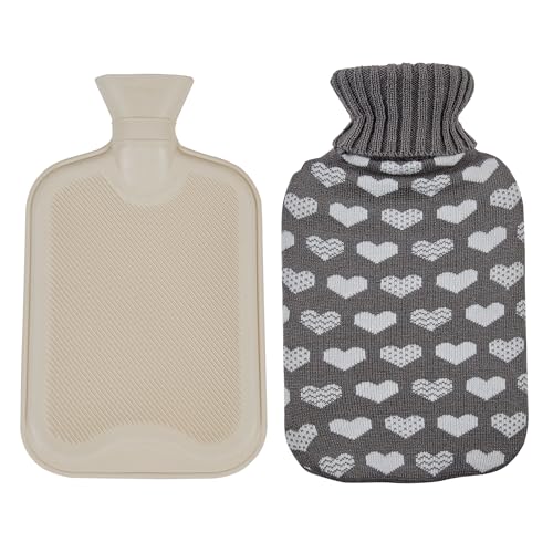 VECELO 湯たんぽ お湯 ゆたんぽ 注水式 お湯入れ 電気不要 防寒グッズ 安眠グッズ 腹痛緩和 生理期最適 洗濯可能 容量1.8L かわいい グレーハート