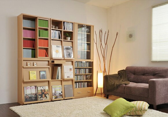 本棚 書棚 木製 薄型 ガラス扉付き 北欧風,壁面収納 リビング 壁面 収納棚 収納ラック 収納棚,ホワイト/ナチュラル