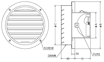 あいあいショップさくらの西邦工業【SVD150AC】厚型・低圧損・防火ダンパー付外壁用アルミ製換気口・ベントキャップ〔HF〕｜アングル2