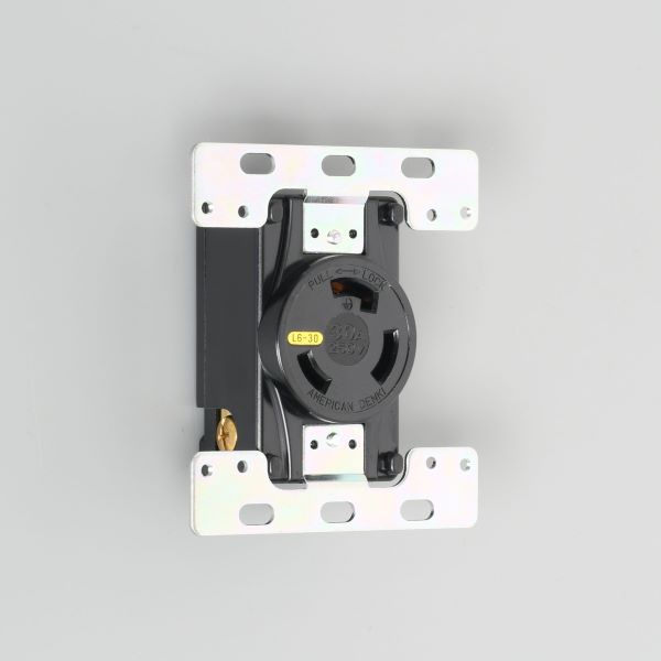 Яアメリカン電機 【3320-2-L6】黒色 防水形プレート専用コンセント 引掛形 30A 接地形2P 250V (NEMA L6-30)