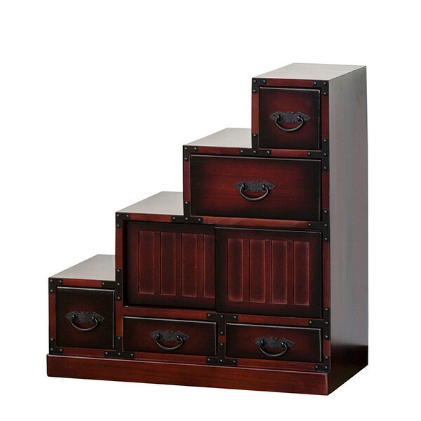 ●⊥クロシオ 【64733】(4954877647331) 民芸調 階段箪笥 左下がり 完成品