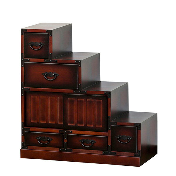 ###⊥クロシオ 【64736】(4954877647362) 民芸調 階段箪笥 右下がり 完成品