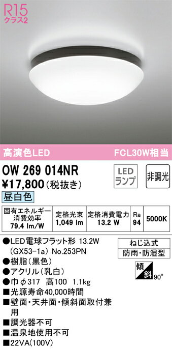 βオーデリック/ODELIC【OW269014NR】バスルームライト 高演色LED 昼白色 非調光 LEDランプ 黒色 2
