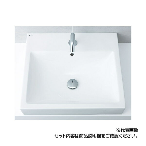 ###INAX/LIXIL 【L-536ANC/BW1+AM-330TCV1】ピュアホワイト 角形洗面器 ベッセル式 自動水栓 AC100V仕様 壁給水・床排水(Sトラップ)