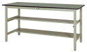 ####u.ヤマキン/山金工業【SWRH-1275TS1-GG】ワークテーブル 300シリーズ 固定式 中間棚 H900mm 塩ビシート天板 グリーン 組立式(3)