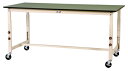 ####u.ヤマキン/山金工業【SWRAC-1590-GI】ワークテーブル 300シリーズ 高さ調整タイプ 移動式 塩ビシート天板(グリーン) アイボリー 組立式(3)