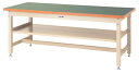 ####u.ヤマキン/山金工業【SSR-1275S2-GI】ワークテーブル スーパータイプ 固定式 中間棚 H740mm 塩ビシート天板(グリーン) アイボリー 組立式(3)