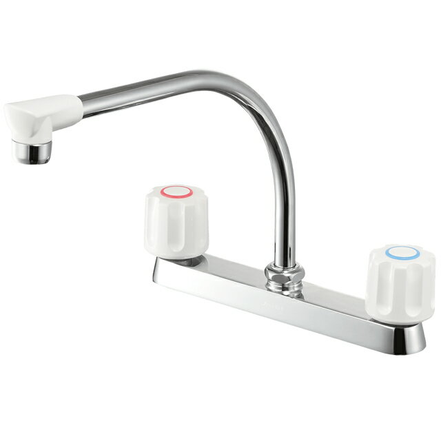 ∠三栄水栓/SANEI 【K61D-W】ツーバルブ台付混合栓 キッチン水栓 共用形〔GA〕