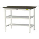 ####u.ヤマキン/山金工業 【SLMH-1275TF-BRW】ワークテーブル LABシリーズ(固定式 中間棚板付) H950mm 半面棚板付 指紋レスメラミン天板(ブラウン) 組立式(3)