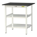####u.ヤマキン/山金工業 【SLKH-975TTF-BKW】ワークテーブル LABシリーズ(固定式 中間棚板付) H950mm 全面棚板付 ケミテクト天板(ブラック) 組立式(3)