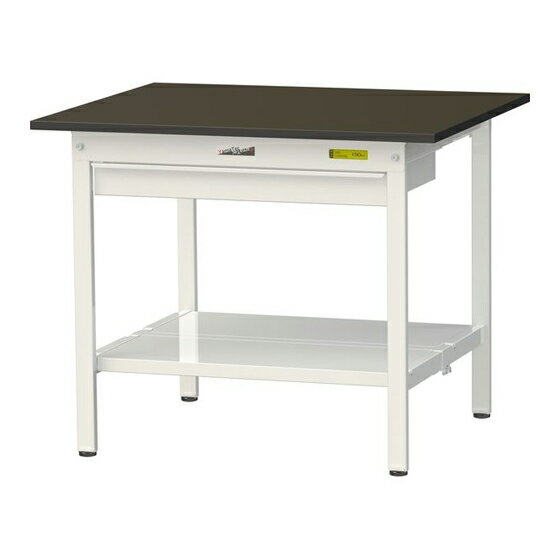 ####u.ヤマキン/山金工業 【SLM-975WTT-BRW】ワークテーブル LABシリーズ(固定式 ワイド引出し付) H740mm 全面棚板付 指紋レスメラミン天板(ブラウン) 組立式