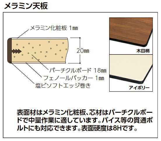 ●u.ヤマキン/山金工業 【SJM-960S2-MI】ワークテーブル 500シリーズ 固定式 中間棚付 H740mm メラミン天板(木目柄) アイボリー 組立式