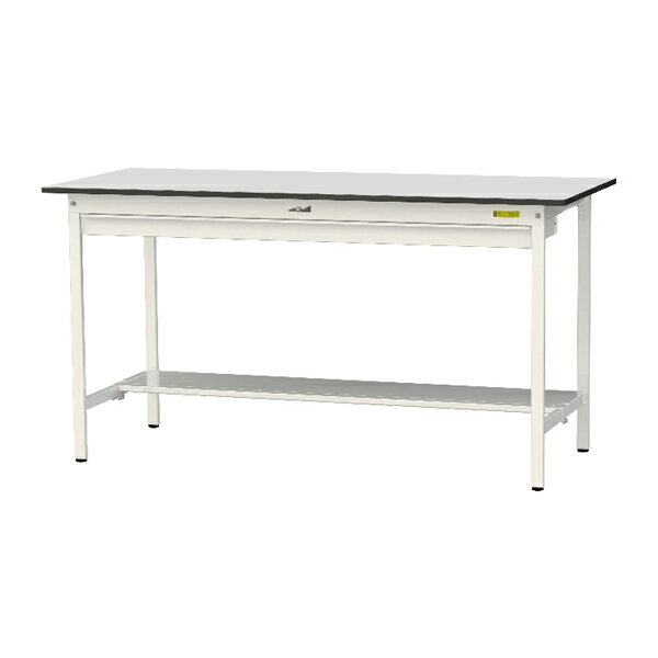 ####u.ヤマキン/山金工業 【SURH-1875WT-GYW】ワークテーブル 150シリーズ 固定式 ワイド引出し付 H950mm 半面棚板付 RoHS2指令対応塩ビシート天板 組立式