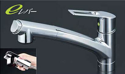 KVK 水栓金具【KM5021ZJTEC】流し台用シングルレバー式シャワー付混合栓 上施工 シャワー引出しタイプ eレバー〔HB〕