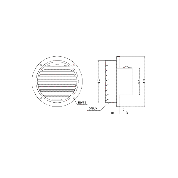 あいあいショップさくらの西邦工業【SV175AS】厚型・低圧損外壁用ステンレス製換気口・ベントキャップ〔HF〕｜アングル2