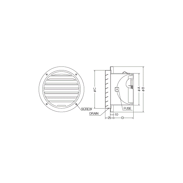 あいあいショップさくらの西邦工業【SVD150GCBL】薄型　防火ダンパー付外壁用アルミ換気口　ベントキャップ〔HF〕｜アングル2