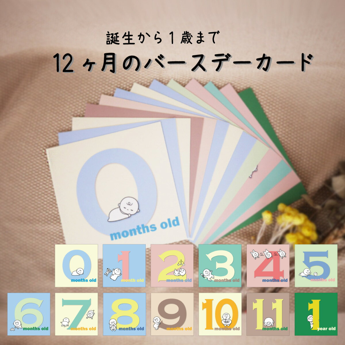 バースデーカードセット 誕生から1歳まで 13枚セット 出産準備 出産祝い 誕生日 赤ちゃん お祝い メッセージカード 男の子 女の子 おしゃれ 0歳 1歳 0...