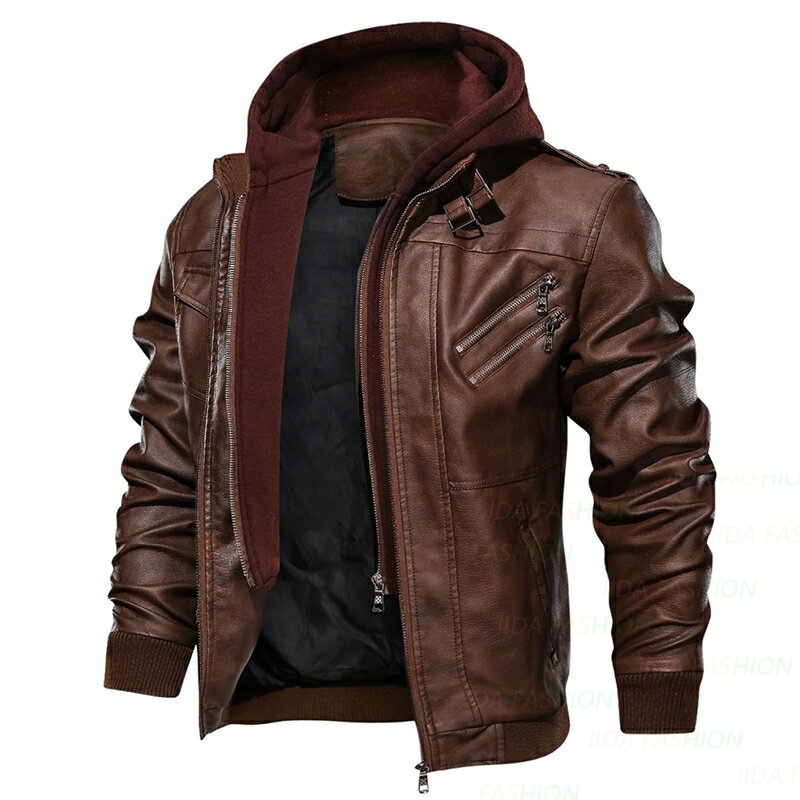 革ジャン おしゃれ メンズ レザージャケット フード付き 合成革ジャケット バイク ライダース ブラック 黒 ブラウン 春服 秋服 20代 30代 40代 50代 男性着 長袖 細身 ブルゾン M L XL 2XL 3XL 4XL 大きいサイズ 防風 冬服 メンズコート MA-1 ミリタリージャケット 送料無料