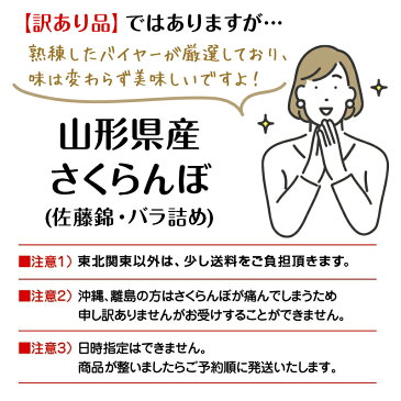 【お中元】山形県産【さくらんぼ佐藤錦】1kg 訳ありバラ詰め【東北関東送料無料】朝採り【サクランボ】クール配送