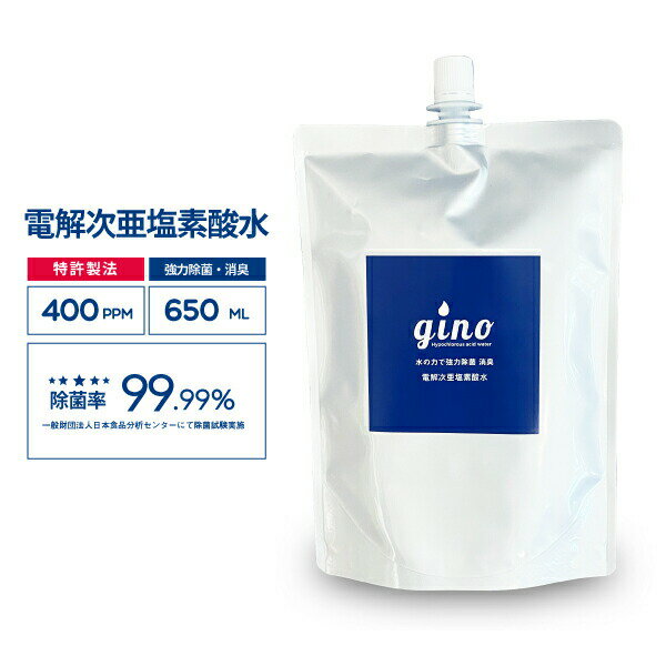 手指除菌 即納 特許製法高濃度 次亜塩素酸 gino 高濃度400ppm 650ml メール便送料無料 99.99% 強力除菌 長期保存タイプ