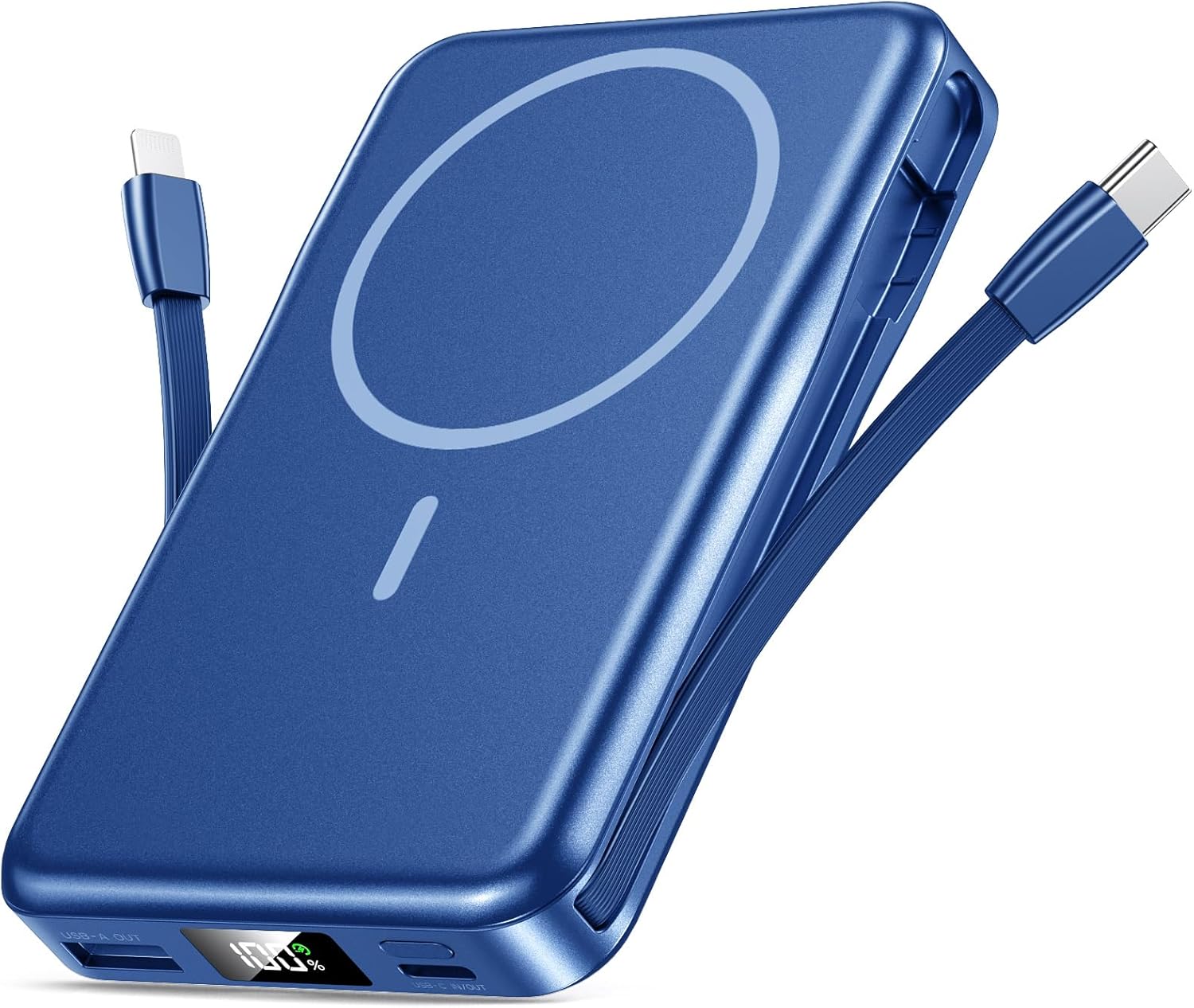Magsafe モバイル バッテリー10000mAh大容量 ケーブル内蔵 5台同時充電可能 急速充電 バッテリー マグセーフ Type-C入出力ポート マグネッ...