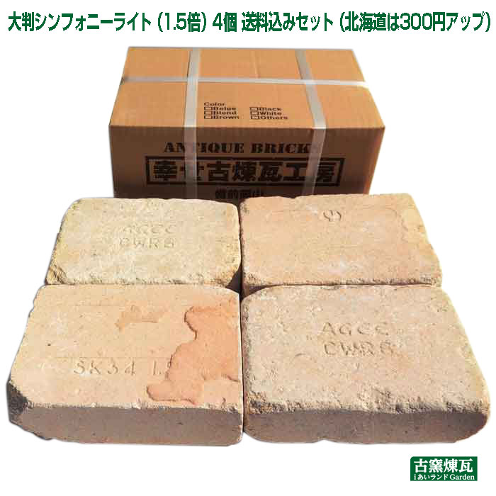 アンティークレンガ「大判シンフォニーライト(1.5倍) 4個 送料込みセット」（北海道は300円アップ）ガーデニング DIY 敷きレンガ ペイピング 雑草対策