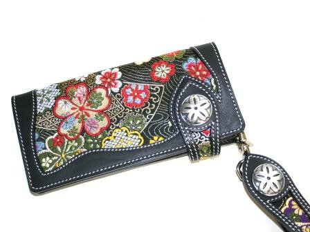 樂天商城 - 金襴ロングレザー財布、キーホルダー付【楽ギフ_包装】【楽ギフ_メッセ入力】