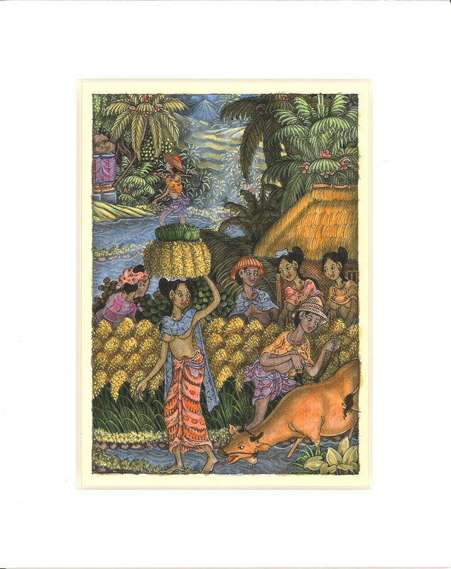 バリ細密画　田園風景　収穫する女たち