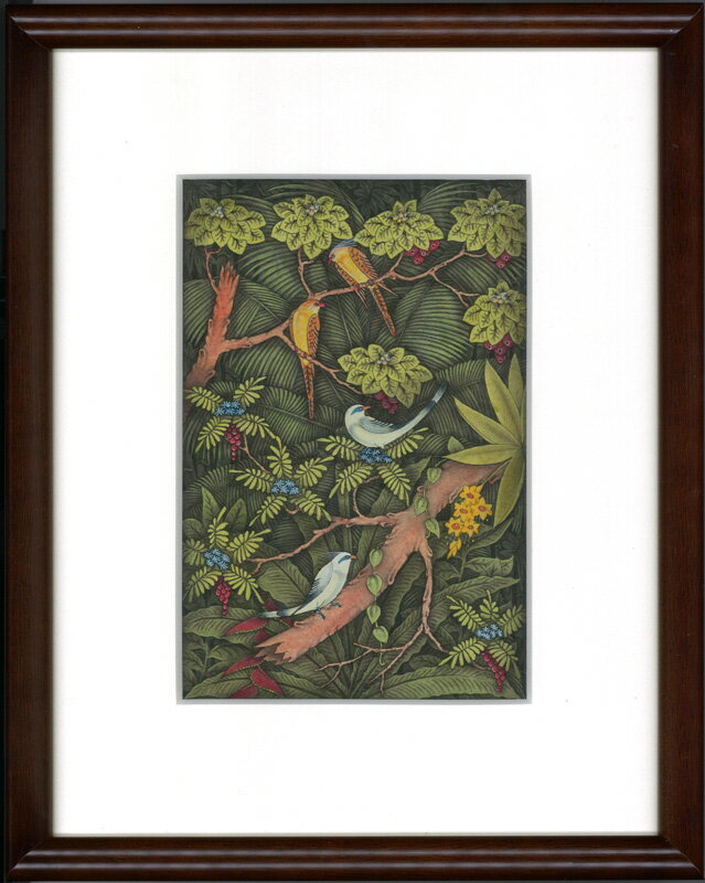 樂天商城 - バリ細密画　豊かな茂みの鳥たち（額付）