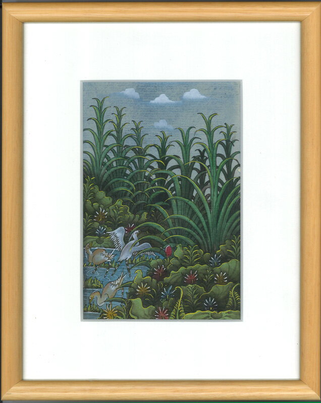 樂天商城 - バリ細密画　湿地の鳥（額付）