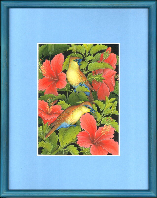 樂天商城 - バリ細密画 ハイビスカスと鳥（額付）