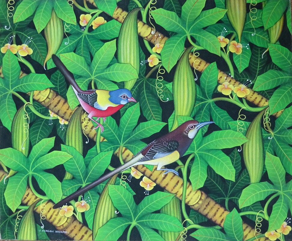 バリ絵画 青い鳥D（1点もの）額なし