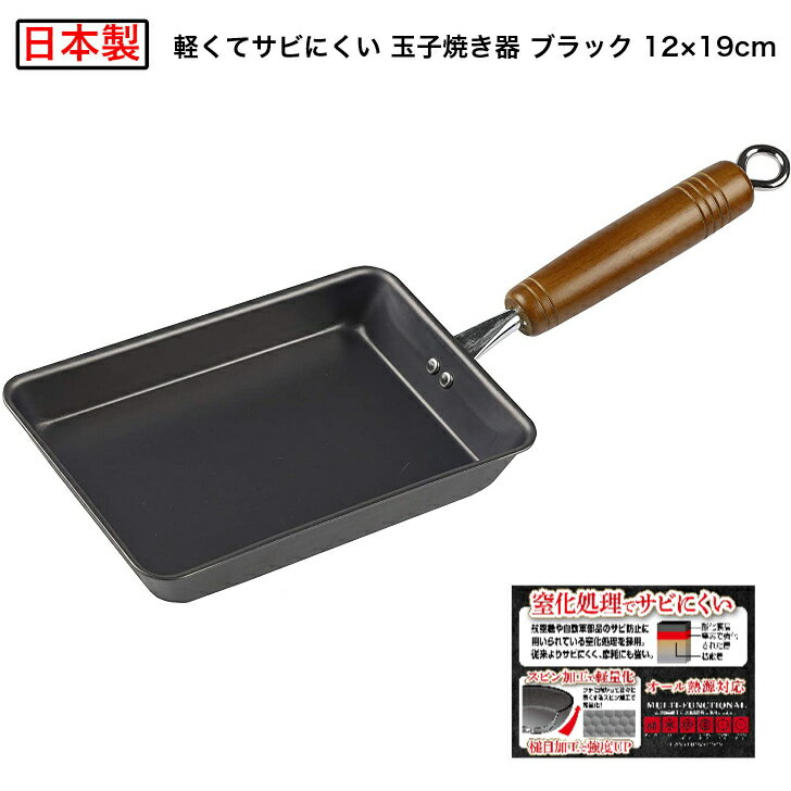 パール金属 日本製 鉄製 軽量 玉子焼き器 ブラック 12×19cm 鉄 玉子焼 軽くてサビにくい HB-4679