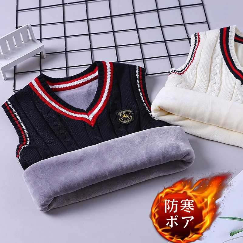 Knit - 裏起毛 ベスト キッズ ニット ベスト vネック 小学生ケーブル 防寒 ボアベスト 子供服 男の子 女の子キッズ 男の子 セーター スクール 制服 ライン入り チョッキ 子供服 ジュニア 高校生 中学生