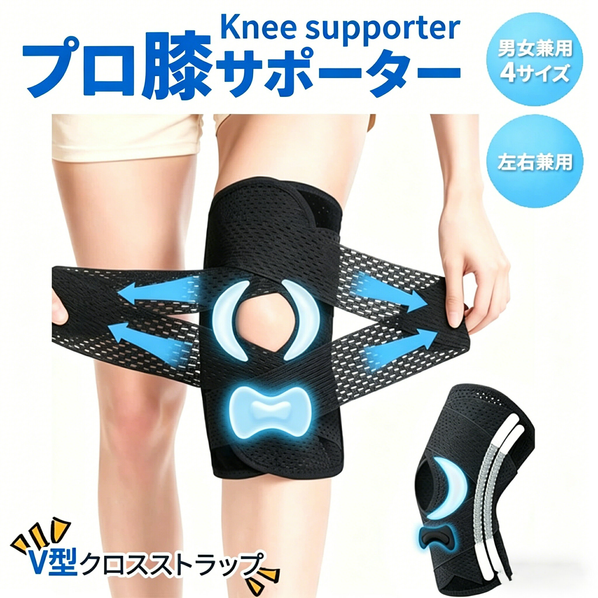 乐天商城 - 膝サポーター ひざ用サポーター ひざ固定 しっかり固定 関節靭帯保護 スポーツ 薄手 夏用 V型ベルト 膝パッド 蒸れない 膝蓋骨ケア スポーツ ランニング 登山 日常生活 左右兼用