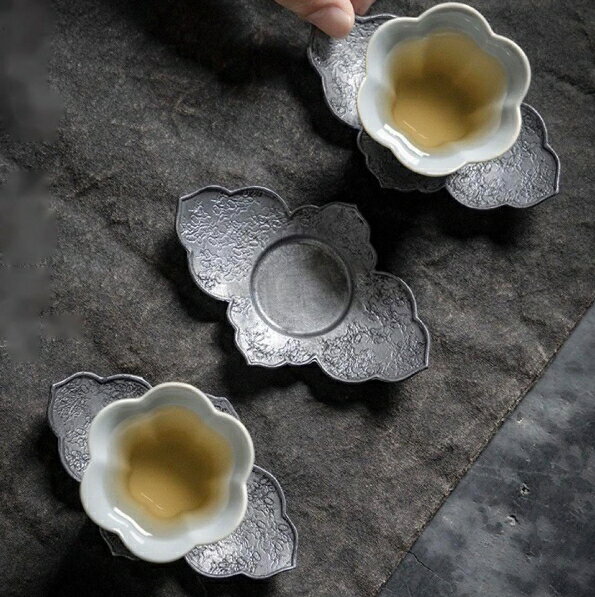 錫製 茶托 花菱形 3点セット お茶 茶道 茶器 花形 プレゼント トレイ トレー 茶承 茶盆 贈り物 旅行セ..