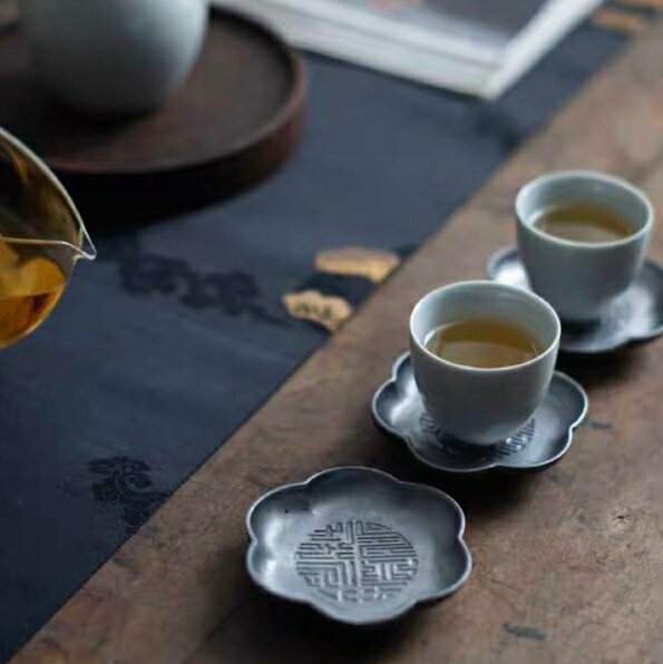 錫製 茶托 福印 3点セット お茶 茶道 茶器 花形 プレゼント トレイ トレー 茶承 茶盆 贈り物 旅行セッ..
