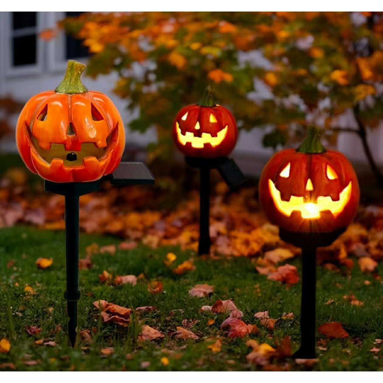 2個セット ハロウィン 屋外 ソーラー式 装飾 電飾 かぼちゃ 庭 イルミネーション ...