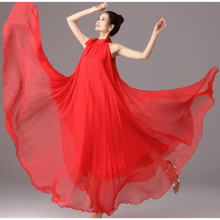 ※ロングシフォンワンピース ※内容 ※ワンピース ※裾幅約4m：3580円 ※裾幅約9m：4680円 ※サイズ（cm） ※XXS：総丈約115cm　身長150-155cm ※XS：総丈約120cm　身長155-160cm ※S：総丈約125cm　身長160-165cm ※M：総丈約130cm　身長165-170cm ※L：総丈約135cm　身長170cm以上 ※バストとウエストの制限はほぼなし、妊婦さんも着用できます。 ※素材 ※ポリエステル ※注意事項 ※注文の時、色とサイズ、送付先等に間違いあるか、ご確認ください。 ※素人採寸サイズなので若干誤差が生じる場合がございます。 ※舞台向けの衣装、作りは有る程度の雑、ほつれ等ご了承ください。 ※撮影【合計9680円以上ご購入で送料無料】