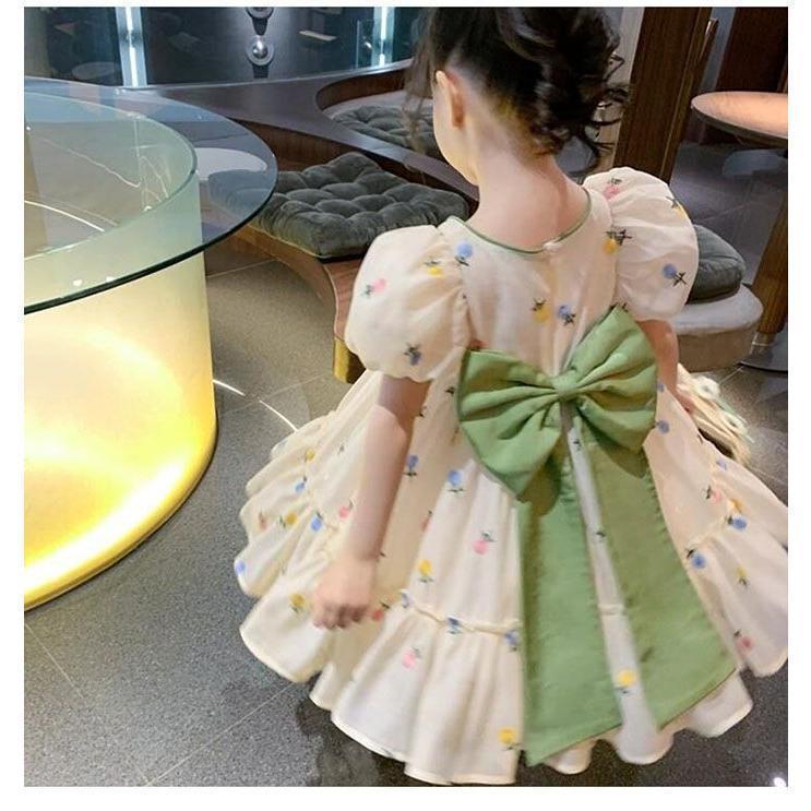 Rakuten - チュール ワンピース キッズ ドレス 子供 ドレス 長袖 チュール 女の子 子供服 こども服 子ども服 子ども ドレス 無地 刺繍 フラワー バックリボン 夏 100cm 110