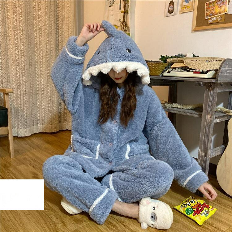 Rakuten - パジャマ レディース 冬 裏起毛 ルームウェア 上下セット モコモコ 部屋着 ふわふわ 長袖 長ズボン ふわもこパジャマ あったか サメ　お祭り イベント
