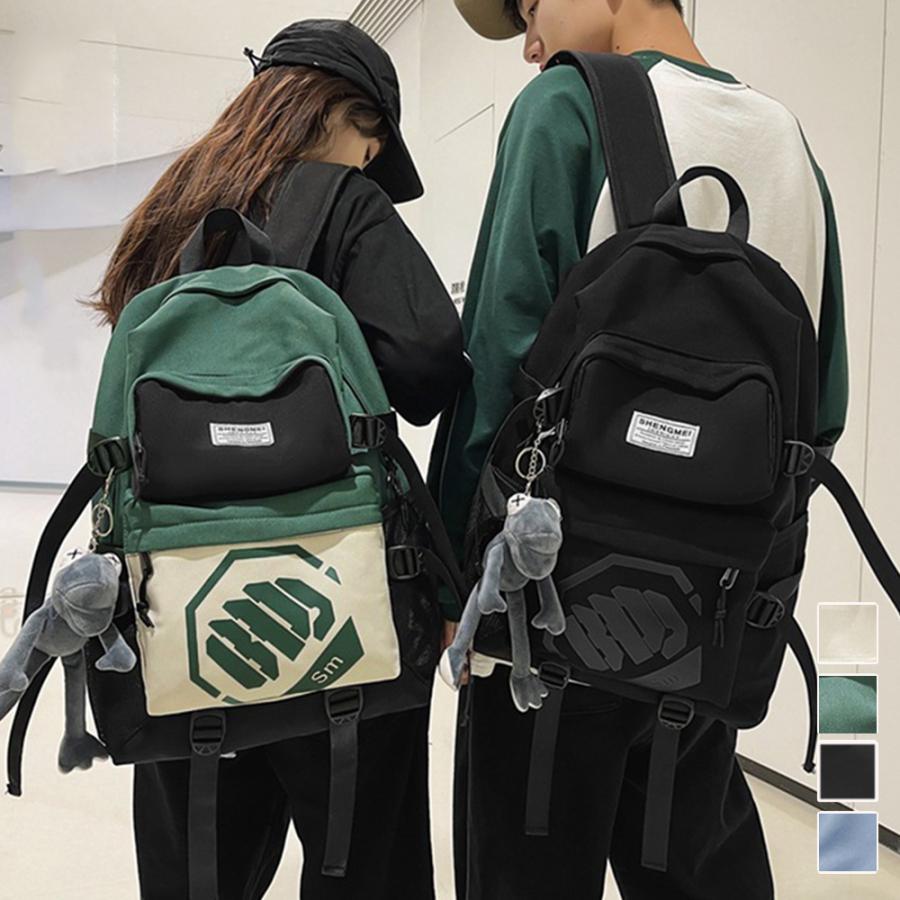Rakuten - ロゴ ディパック おしゃれ 多収納 旅行バッグ ユニセックス 通学通勤 かばん 学生 アウトドア 韓国風 カジュアル 鞄