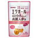 オリヒロ エクオール はとむぎの入った高麗人参茶 2g×20袋 年齢とともにゆらぎがちな女性の健康と美容に。エクオール、はとむぎ、高麗人参などを配合したブレンド健康茶。 発売元:オリヒロ 内容量:40g(2g×20袋) すっきり飲みやすい味わいに仕上げました。 「オリヒロ エクオール はとむぎの入った高麗人参茶 2g×20袋」は、女性の健康と美容におすすめなエクオール(*)や、はとむぎ、高麗人参、ルイボス、黒豆、ローズヒップなどを配合し、すっきり飲みやすい味わいに仕上げたブレンド健康茶です。 ノンカフェインのお茶で、時間を選ばずお休み前のリラックスタイムでもご利用いただけます。 オリヒロ 賢人の食習慣カプセル 90粒 のお召し上がり方 煮出してのご利用の場合 よく沸騰している500mlの熱湯に本品1袋を入れ、5分間を目安に弱火で煮出してください。ほどよい色と香りが出ましたら火を止め、ポットで保温するか冷蔵庫で冷やしてお召し上がりください。煮出す時間はお茶の色や香りでお好みによって調節してください。※ふきこぼれる事がありますので、その場を離れないでください。 急須でのご利用の場合 温めた急須に本品1袋を入れ熱湯を注ぎ、3～5分ほどじっくりと蒸らしてお好みの濃さでお召し上がりください。 原材料 乾燥高麗人参、はとむぎ茶、ハブ茶、焙煎桑の葉、焙煎どくだみ、焙煎大麦、ルイボス茶、焙煎黒豆、焙煎杜仲葉、焙煎ごぼう、米、焙煎ローズヒップ、甜茶、大豆胚芽抽出発酵物、大豆抽出物、植物抽出エキス末(植物抽出エキス(ミツカトウ、ベニバナ、クチナシ果実、アサ種子、ナツメ果実、ダイダイ果実、ショウガ、カンゾウ、ハッカ)、デキストリン) 広告文責:いいもの健康有限会社 電話番号: 042-498-2113