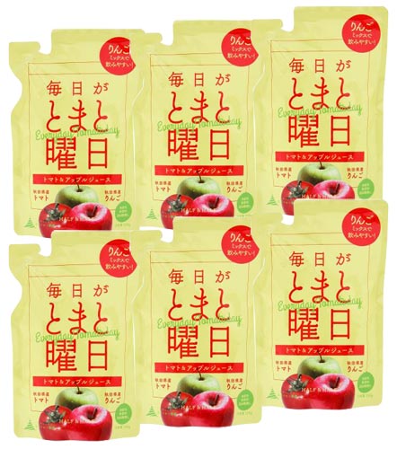 ダイセン創農 毎日がとまと曜日 トマト&アップル ミックスジュース 150g×6袋 トマトとリンゴのデザート感覚トマトジュース。収穫後すぐの秋田産のトマトとリンゴを新鮮なまま搾汁しました。 発売元:ダイセン創農 内容量:150g×6袋 トマ...