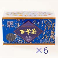 百年茶 青箱 7.5g×30包 6箱セット クコの実・葉、はとむぎ、ハブ茶、杜仲茶などの24種の植物・茸類・海藻類をバランスよく配合した「百年茶 青箱」。お得な6箱セット。 製造元:精茶百年本舗 内容量:1350g(7.5g×30袋×6箱) サイズ(1箱)(奥行×横幅×高さ):108×190×102(mm) 毎日の健康茶としてご利用ください。 百年茶は、奥州平泉藤原文化時代に端を発したと言われ、20種以上の植物・茸類・海藻類を五味調和でバランスよく配合した健康茶です。 「百年茶 青箱 7.5g×30包」は、クコの実・葉、はとむぎ、ハブ茶、杜仲茶などの24種の植物・茸類・海藻類をバランスよく配合しました。防腐剤、人工甘味料、着色料、香料などの食品添加物は一切使用していません。また、1袋ごと窒素充填包装をしていますので、いつでも新鮮な風味でお召し上がりいただけます。毎日の健康茶として、ご家族みなさまでお召し上がりください。お得な6箱セット。 百年茶 青箱 7.5g×30包 のお召し上がり方 やかんで 0.5〜1Lの水に対し1袋を入れ、沸騰後とろ火で7〜8分煮出します。 急須で 急須に1袋を入れ、熱湯を注いで2〜3分。数回楽しめます。 ポットで 沸騰した湯の中に、1〜2袋を入れ、しばらく置いて出来上がり。お好みの濃さでお召し上がりください。 冷やして 煮出した後、冷ましたお茶をクーラーポットに移し、冷蔵庫に入れてください。 原材料 クコの実・葉、ハトムギ、ハブ茶、ナツメ、甘草、ほうじ茶、カワラケツメイ、大麦、ナルコユリ、玄米、昆布、シイタケ、ドクダミ、スイカズラ、コフキサルノコシカケ、サツマイモ、サンザシ、クマザサ、桑の葉、ひじき、枇杷葉、杜仲葉、カミツレ、あまちゃづる 栄養成分表 エネルギー 0kcal たんぱく質 0g 脂質 0g 炭水化物 0g ナトリウム 0mg ティーバッグ1袋(7.5g)を1Lの熱湯で煮出した場合 広告文責:いいもの健康有限会社 電話番号: 042-498-2113　