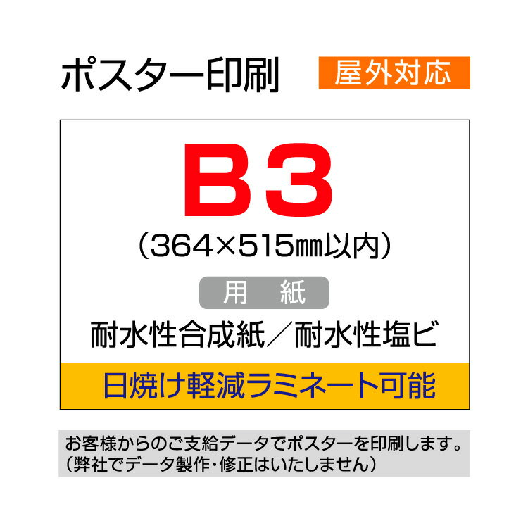 ポスター印刷（屋外用／耐水紙）B3（364×515mm以内