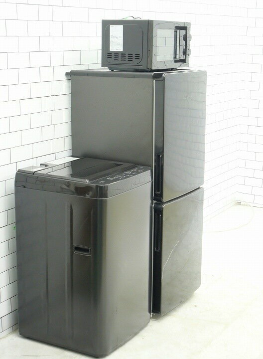 いいね家電ショップの【中古】【地域限定配送・設置無料】一人暮らし応援 家電3点セット 148L、5.5kg/24年、23年、23年/Haier、ヤマダ、ニトリ製/（冷蔵庫、洗濯機、電子レンジ）中古家電3点セット｜アングル2