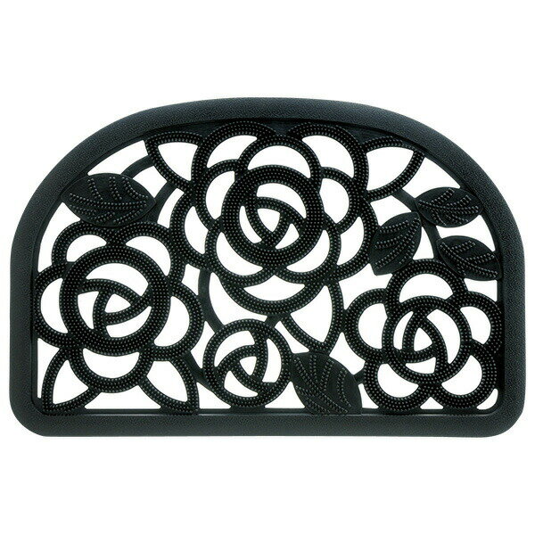 リッチェル 玄関マット 玄関ラバーマットMローズ柄 ブラック ｜ ドアマット 玄関 エクステリア