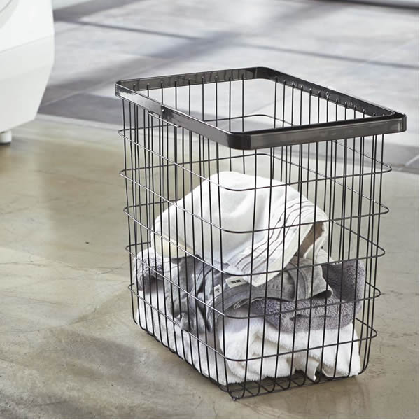 山崎実業 洗濯かご tower タワー ランドリー ワイヤーバスケット L ブラック 3163